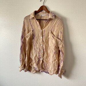 Zara Tie -Dye Blouse with Pockets Button down size M Boho Prairie Vintage Grunge
